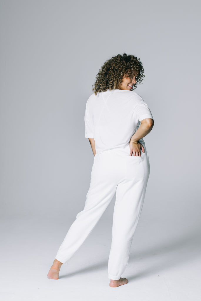 Attain Studios - Lightweight high-waisted off-white Sweatpants, which are soft, stretchy and designed in 100% GOTS certified Organic Cotton. Size L